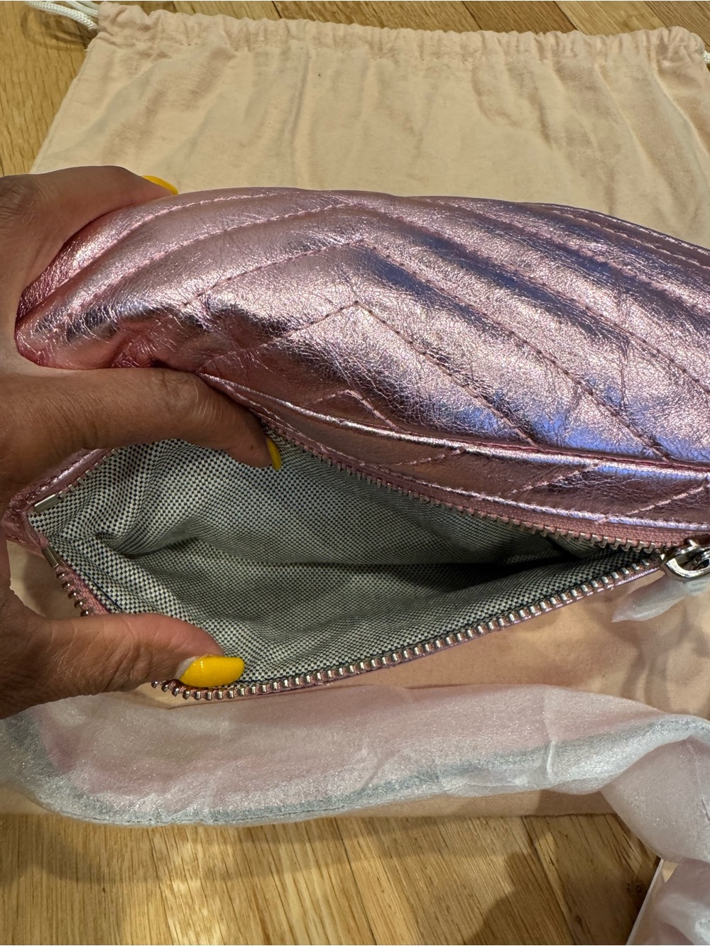 Rebecca Minkoff Metallic Rose Pink Quilted Crossbody Belt Bag NWT - Picture 7 of 16